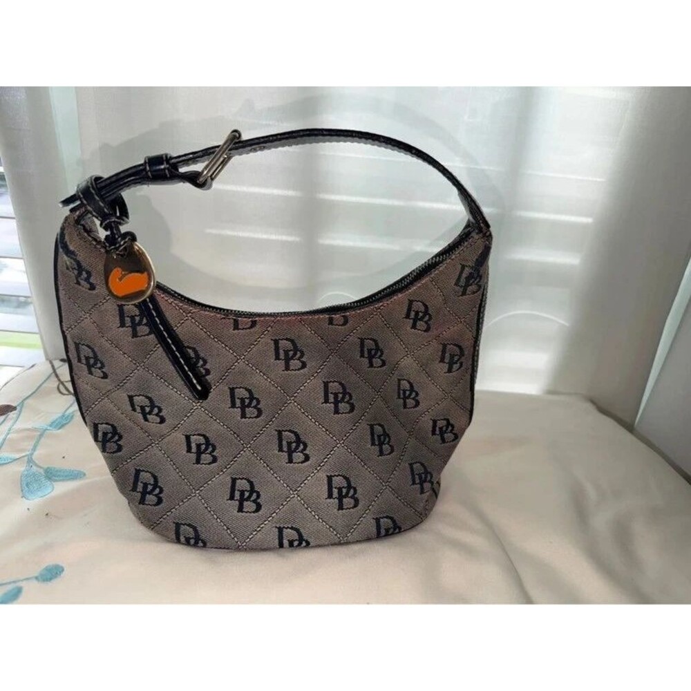 Vintage Dooney & Bourke DB Monogram Canvas Shoulder Bag / Hobo Bag
